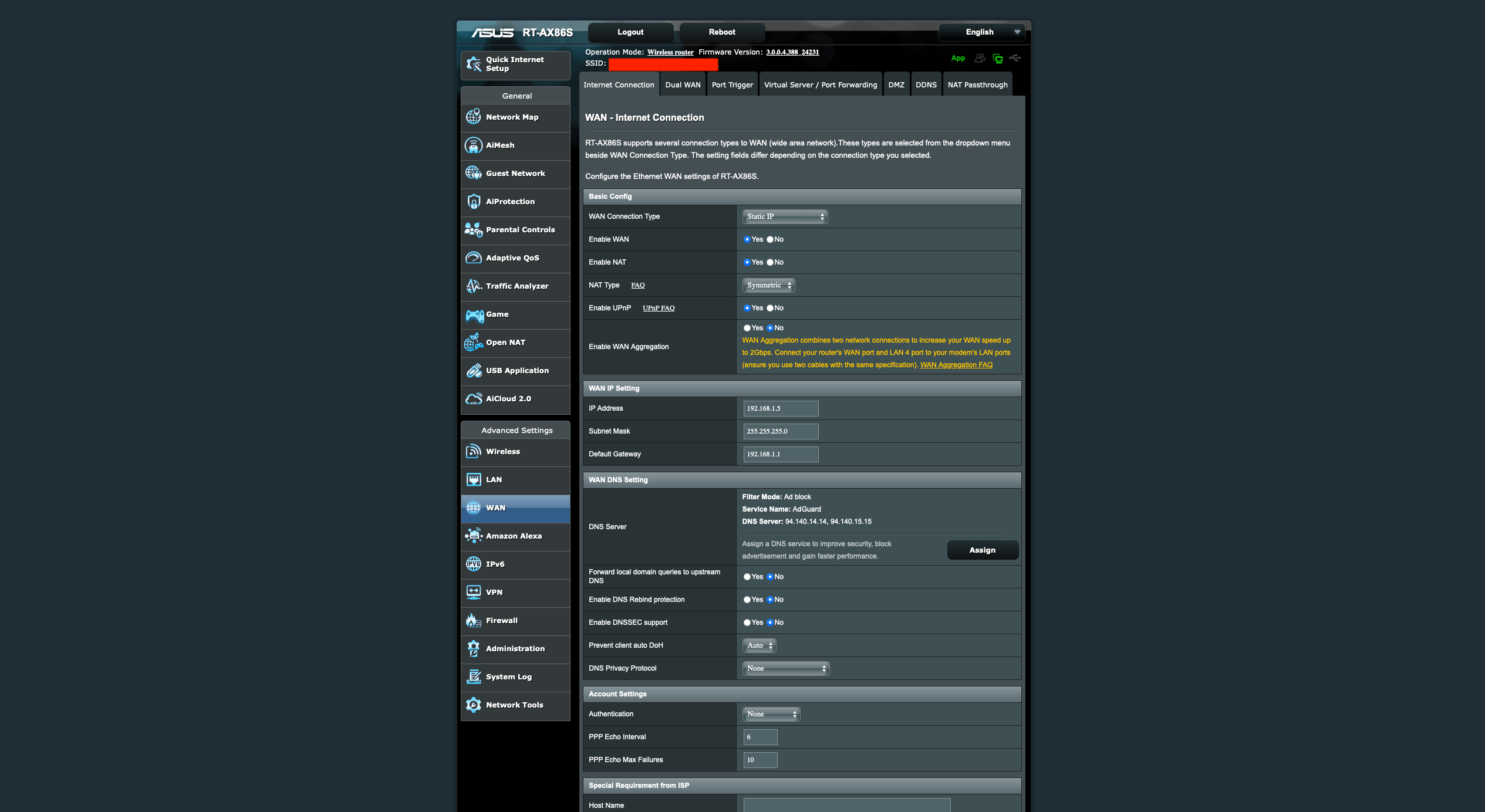 ASUS router WAN settings