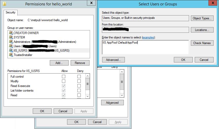 Add Application Pool user